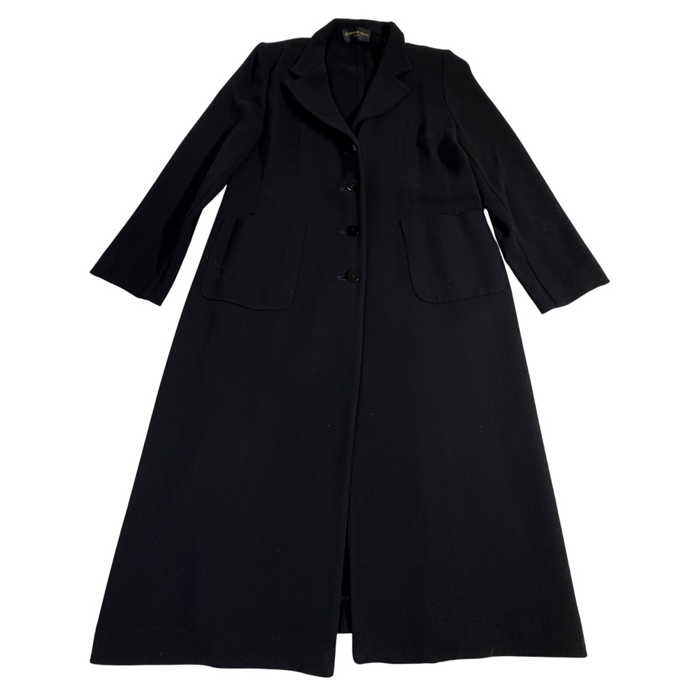 Donna Karan Wool Coat – 14 Black ILGWU Vintage 90s Longline Crepe